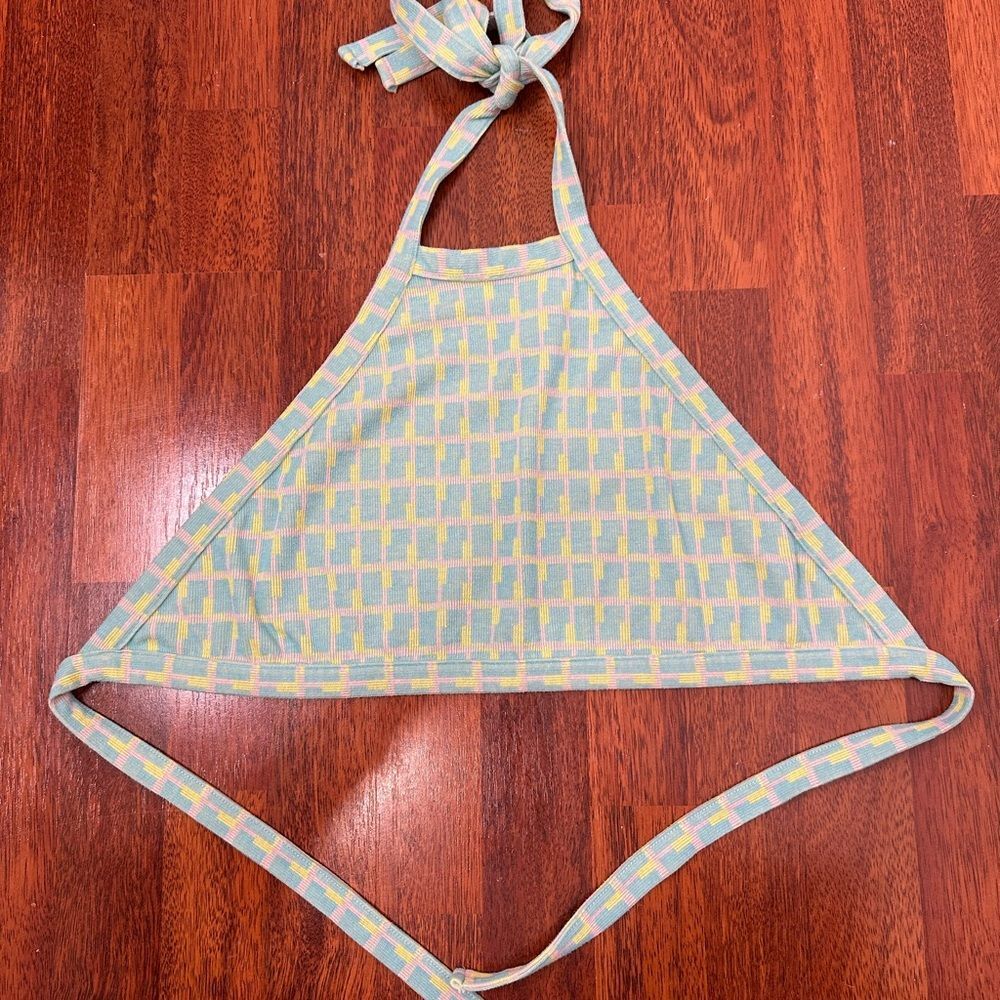 Zara Vibrant Blue and Green Checkered Halter Tank Top - Picture 8 of 8